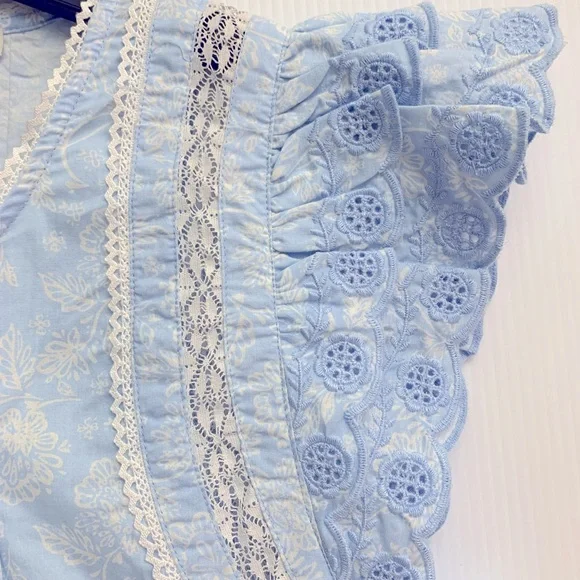 Jennifer Grace Top Size XL Women's Sophie Blue Flutter Sleeve Floral Cotton - Picture 3 of 7